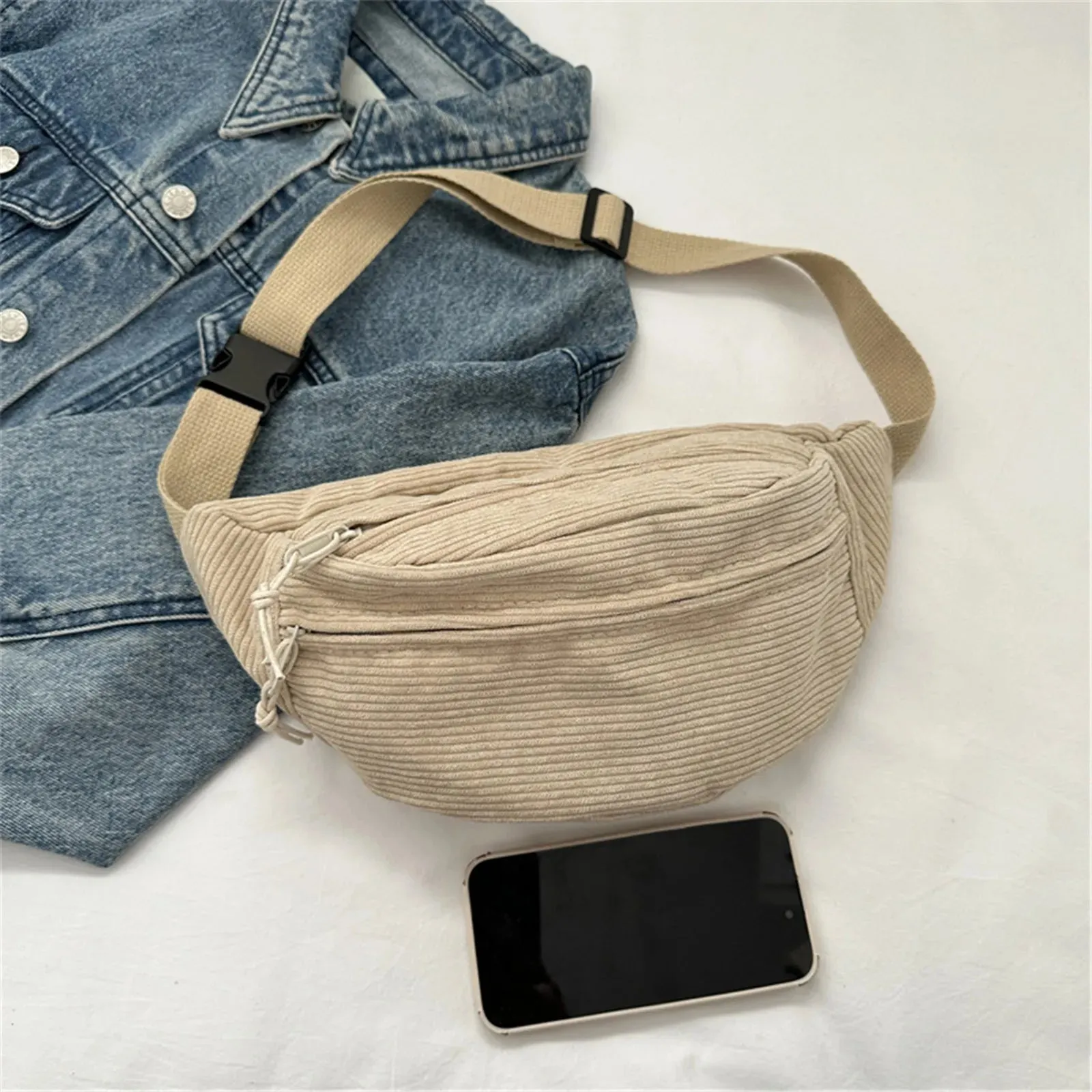 Cute Corduroy Crossbody Cutie 🎀✨ - Stylish Fanny Pack for Fashionable Adventures! 🌈👜