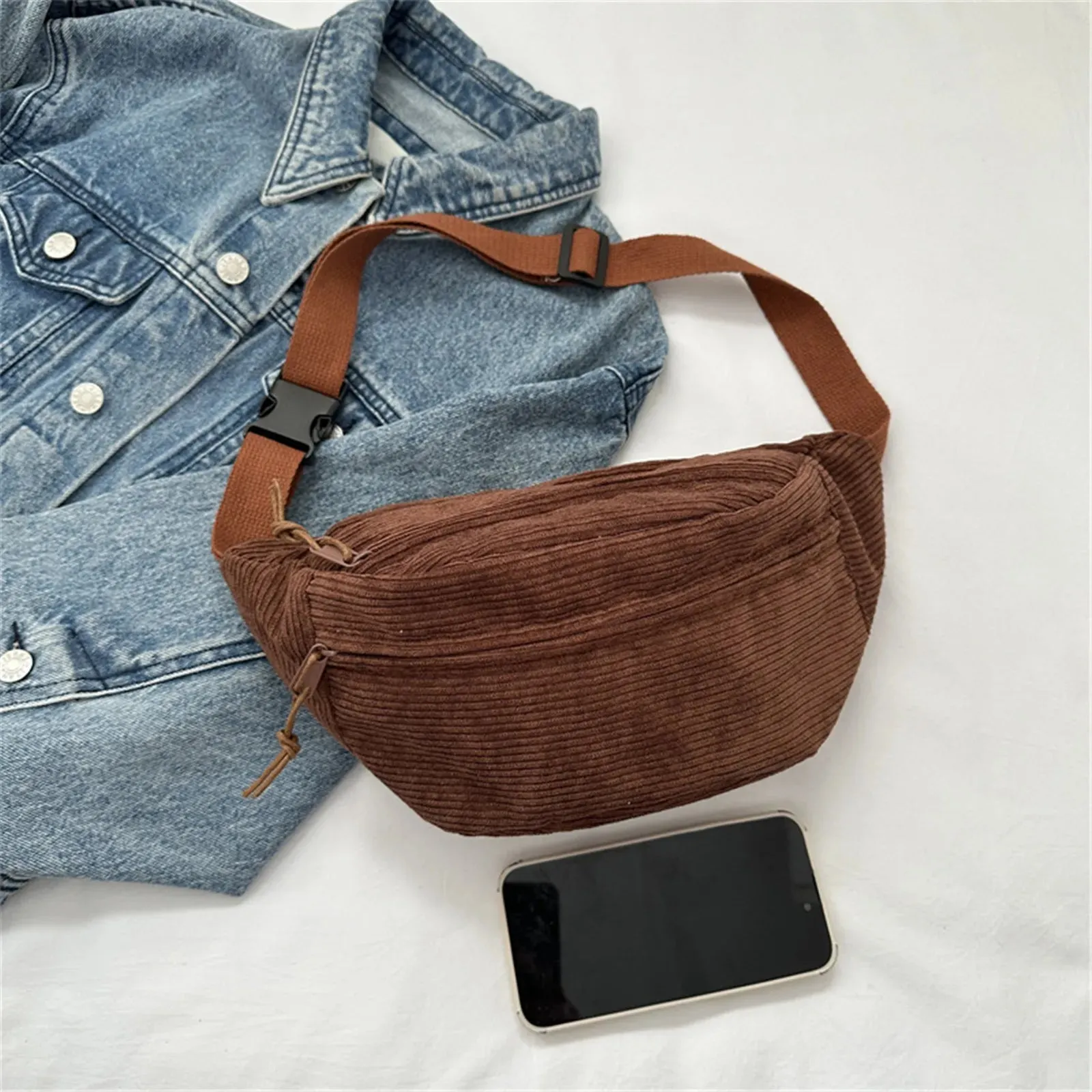 Cute Corduroy Crossbody Cutie 🎀✨ - Stylish Fanny Pack for Fashionable Adventures! 🌈👜