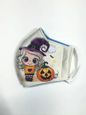 Cute little girl in witch hat face mask for girls 5-10 years old