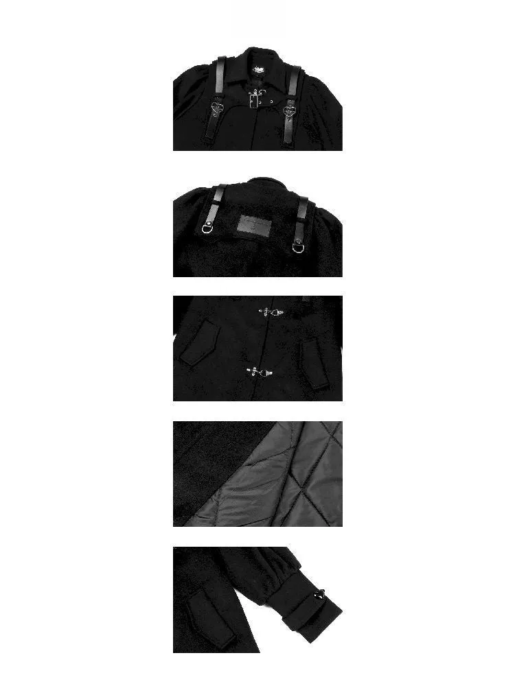 dark metal belt buckle wool quilted coat