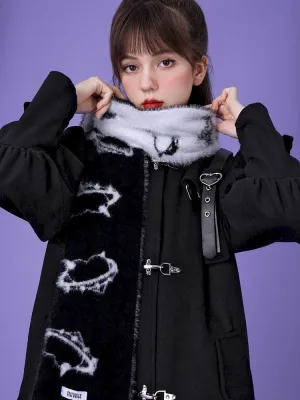 dark metal belt buckle wool quilted coat