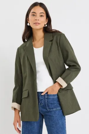 Dock Khaki Ramie Rolled Sleeve Blazer