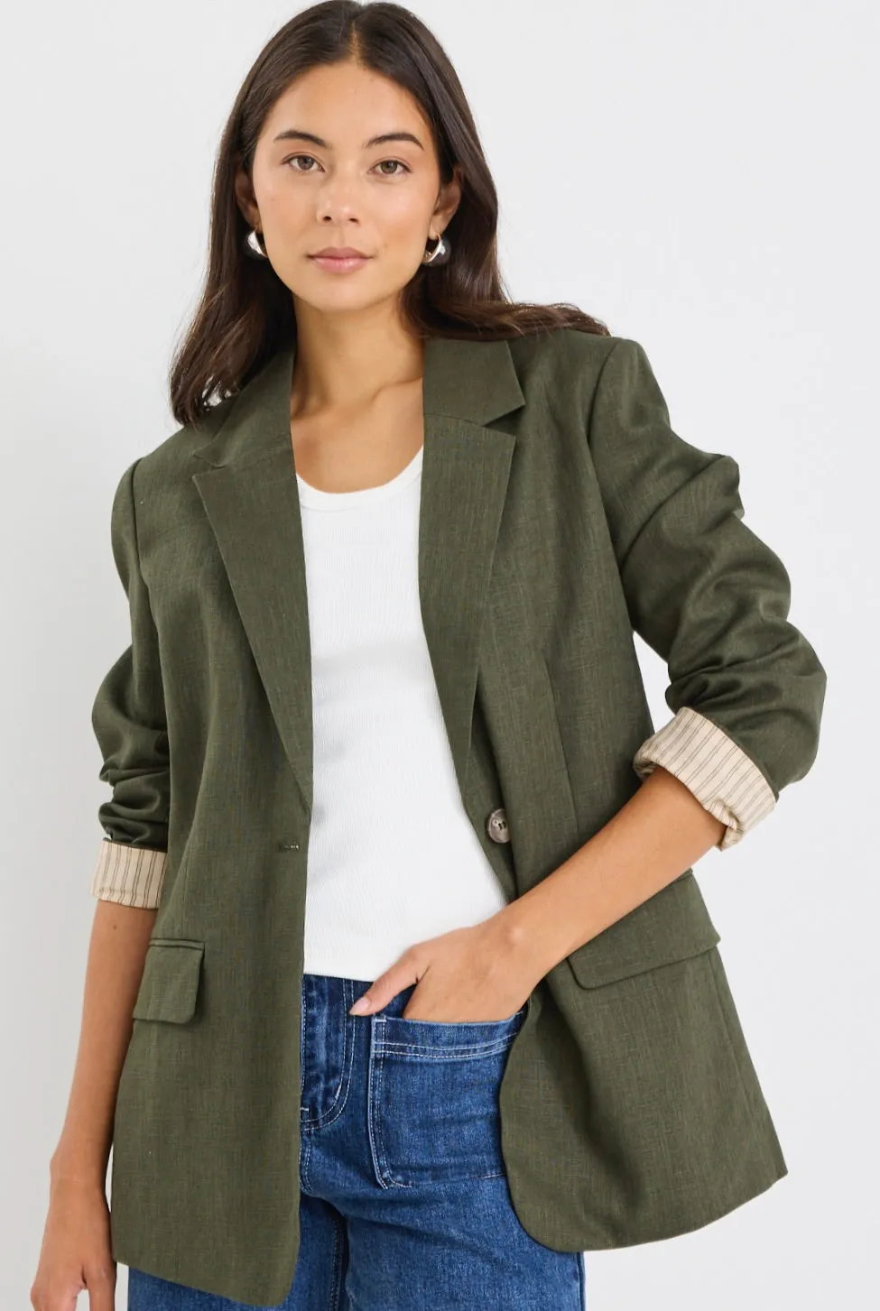 Dock Khaki Ramie Rolled Sleeve Blazer