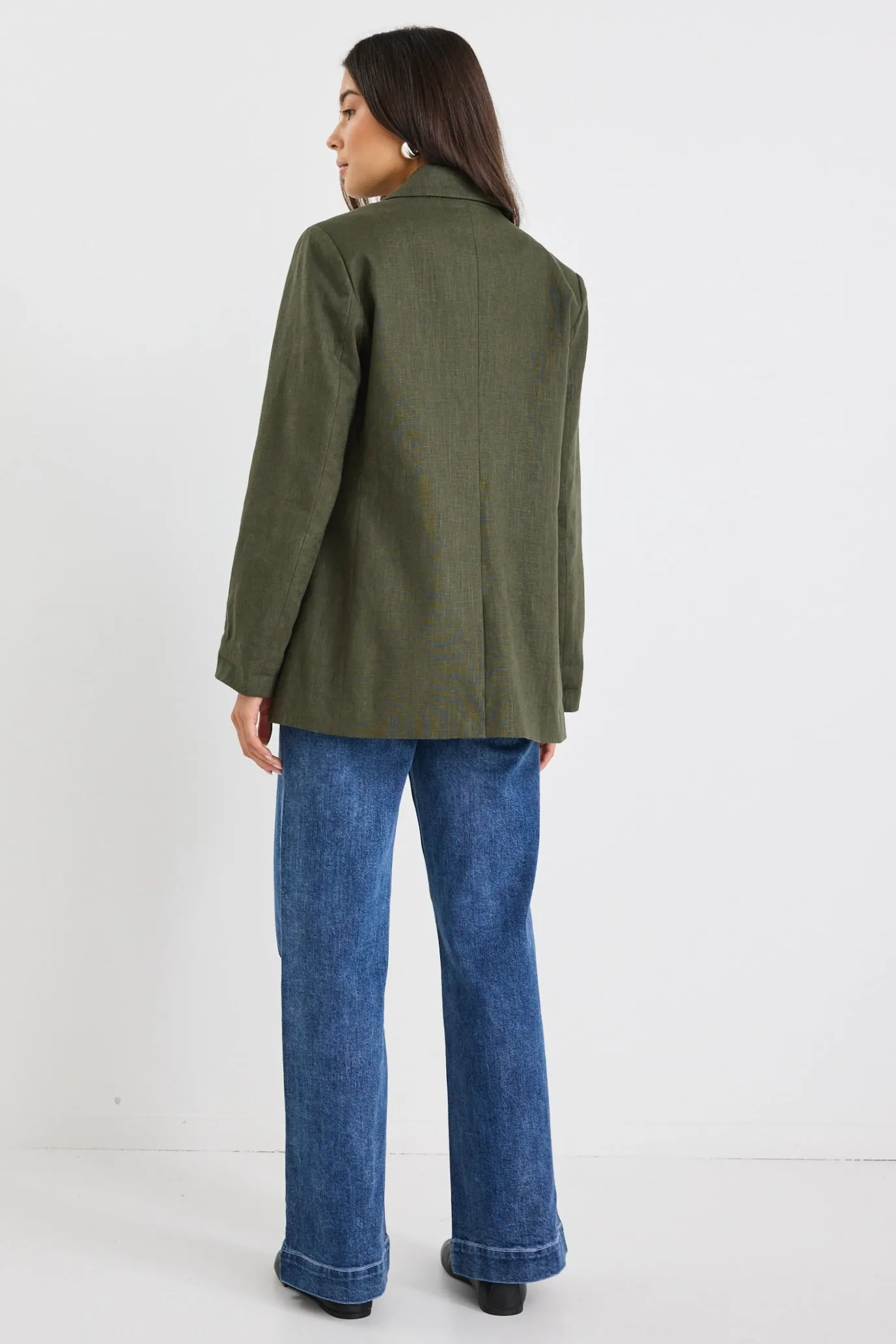 Dock Khaki Ramie Rolled Sleeve Blazer