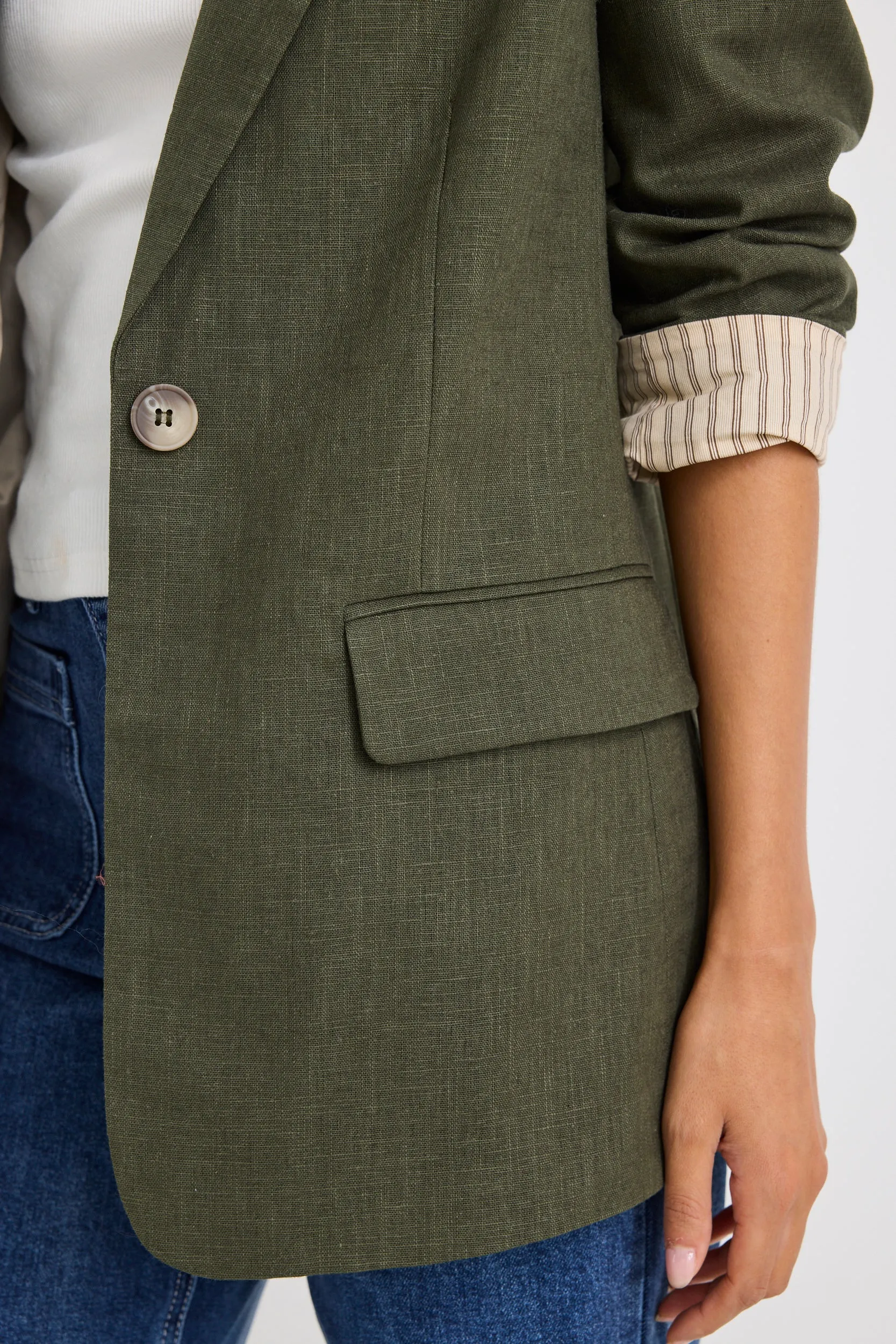 Dock Khaki Ramie Rolled Sleeve Blazer