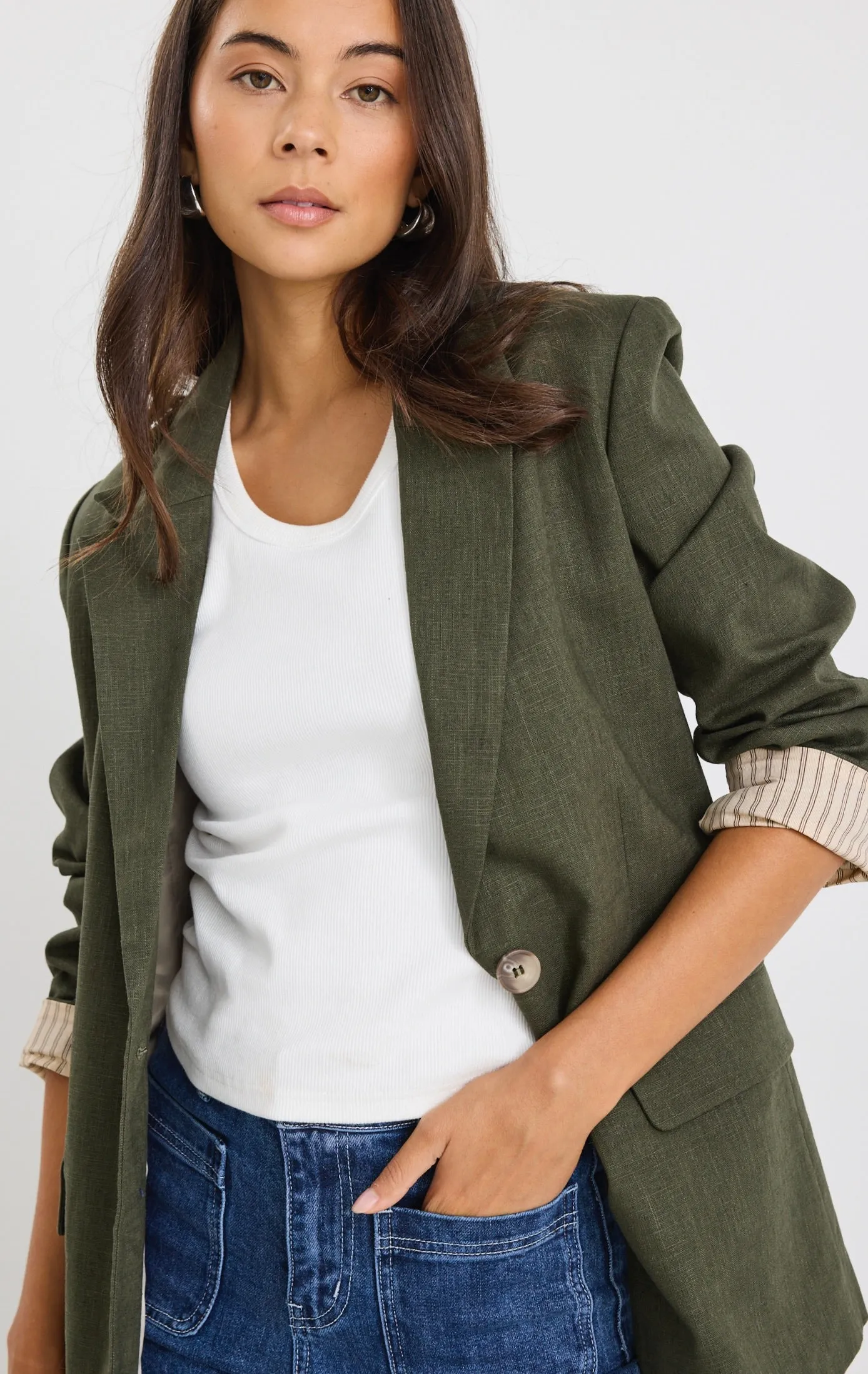 Dock Khaki Ramie Rolled Sleeve Blazer