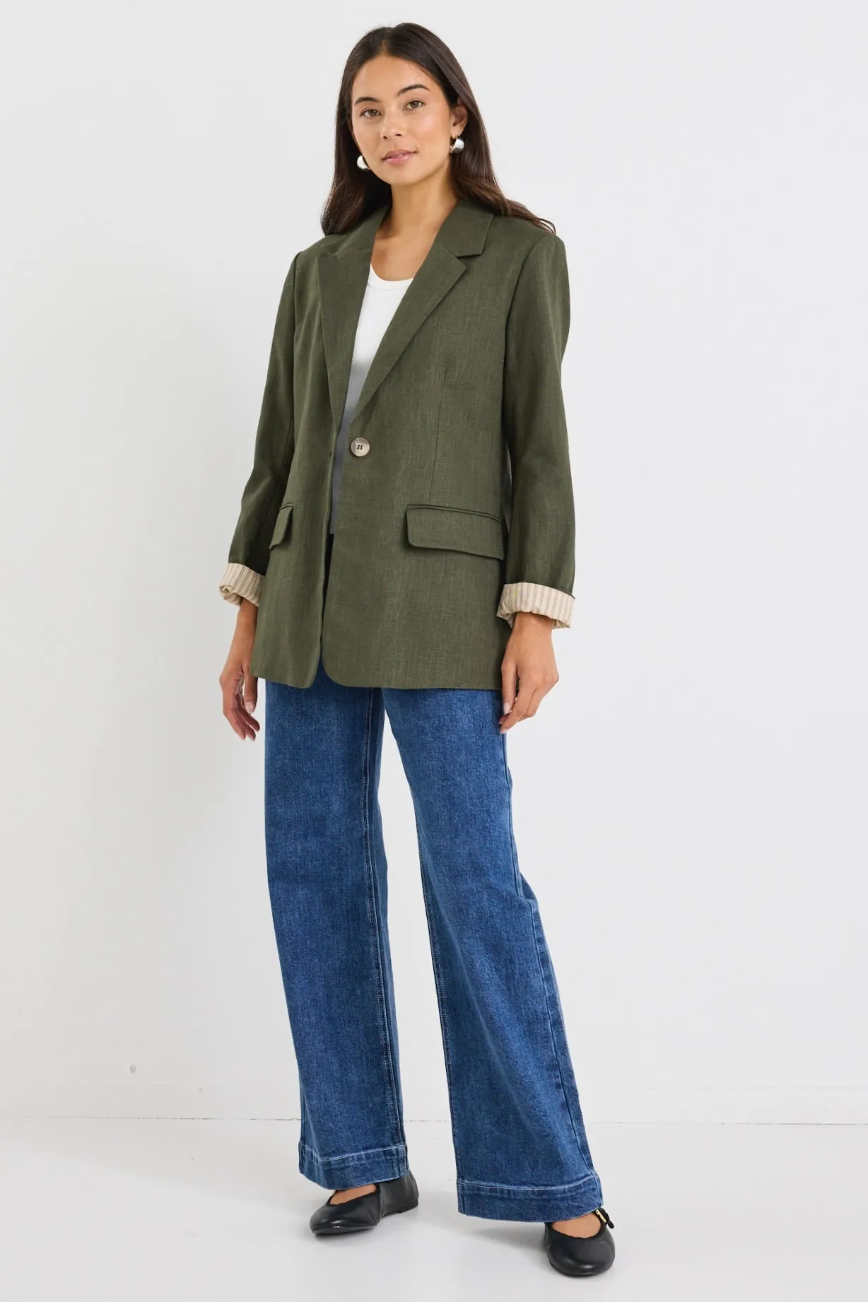 Dock Khaki Ramie Rolled Sleeve Blazer