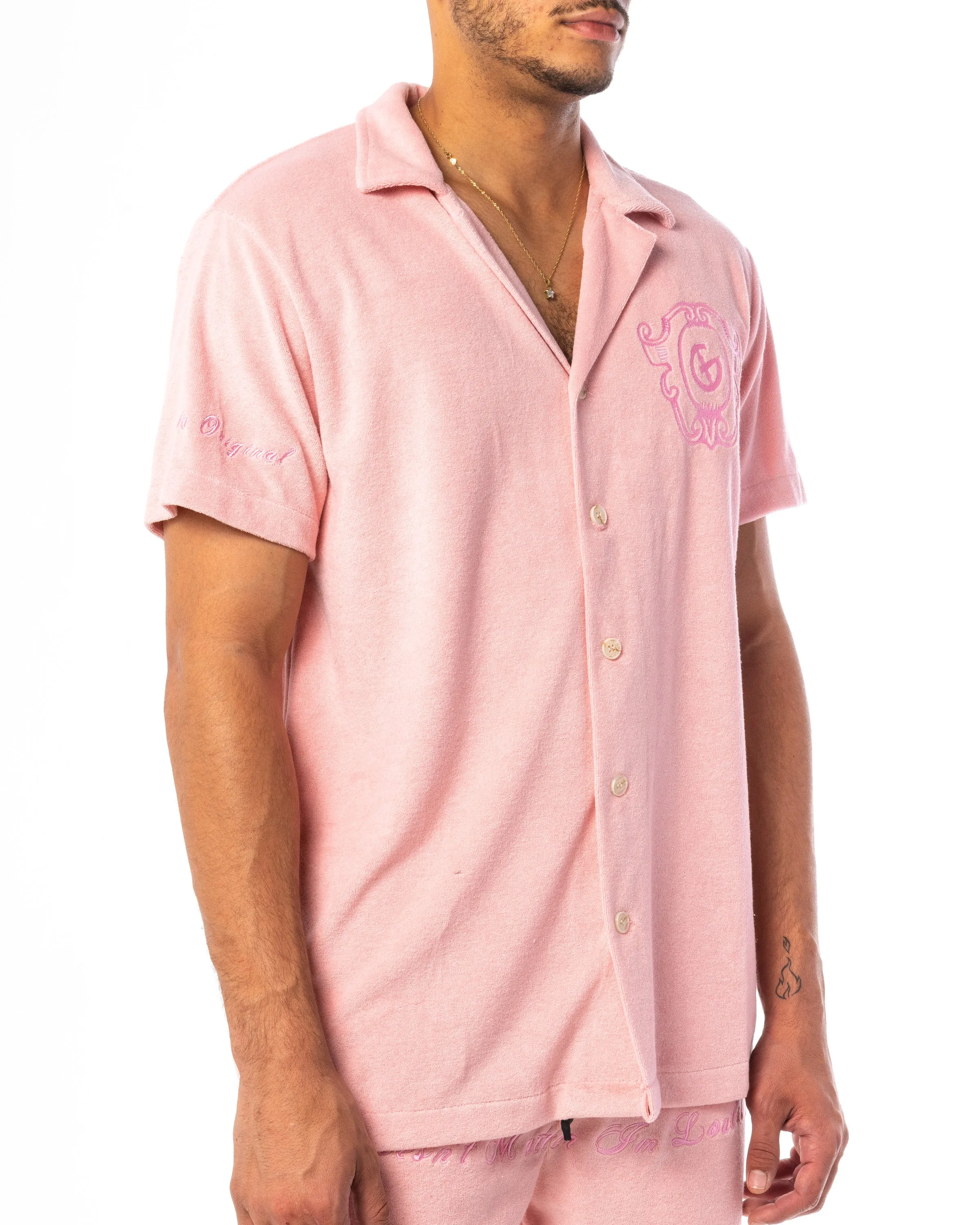 DOESN'T MATTER I'M LOADED BUTTON-UP (PINK BLUSH)