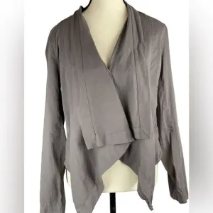 Eileen Fisher linen viscose dapple (gray) cascading open jacket top sz L