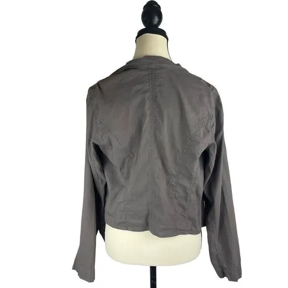 Eileen Fisher linen viscose dapple (gray) cascading open jacket top sz L