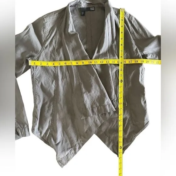 Eileen Fisher linen viscose dapple (gray) cascading open jacket top sz L