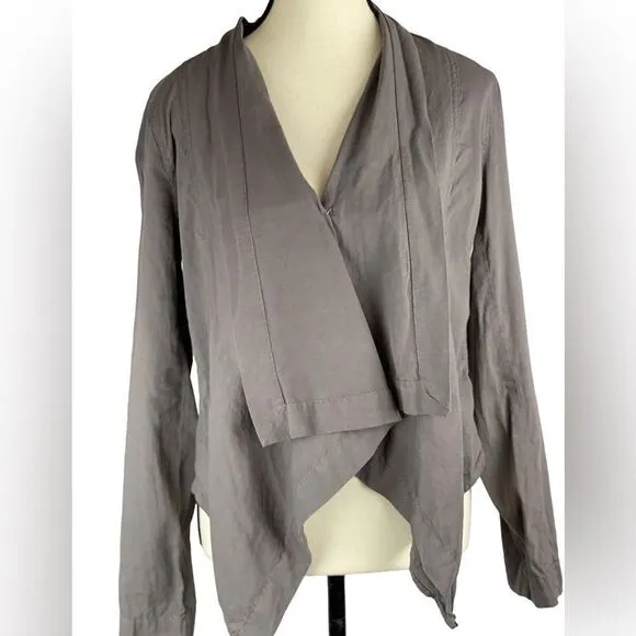 Eileen Fisher linen viscose dapple (gray) cascading open jacket top sz L