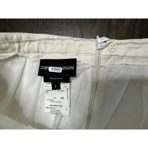 Emporio Armani Linen Blend Pinstriped Pintuck Cream Off- white Skirt~US 6/ IT 40