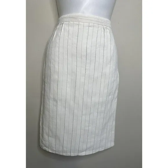 Emporio Armani Linen Blend Pinstriped Pintuck Cream Off- white Skirt~US 6/ IT 40