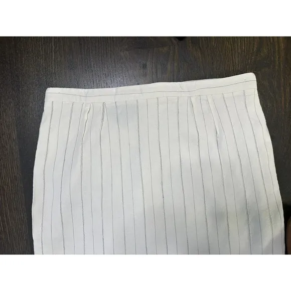 Emporio Armani Linen Blend Pinstriped Pintuck Cream Off- white Skirt~US 6/ IT 40