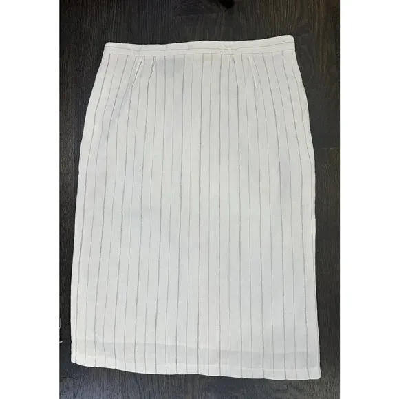 Emporio Armani Linen Blend Pinstriped Pintuck Cream Off- white Skirt~US 6/ IT 40