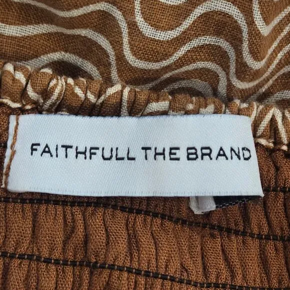 Faithfull the Brand La Costa Halter Smocked Back Linen Print Maxi Dress - US 10