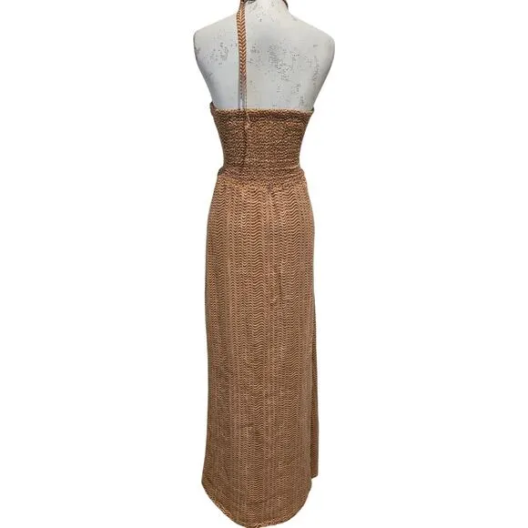 Faithfull the Brand La Costa Halter Smocked Back Linen Print Maxi Dress - US 10