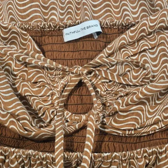 Faithfull the Brand La Costa Halter Smocked Back Linen Print Maxi Dress - US 10