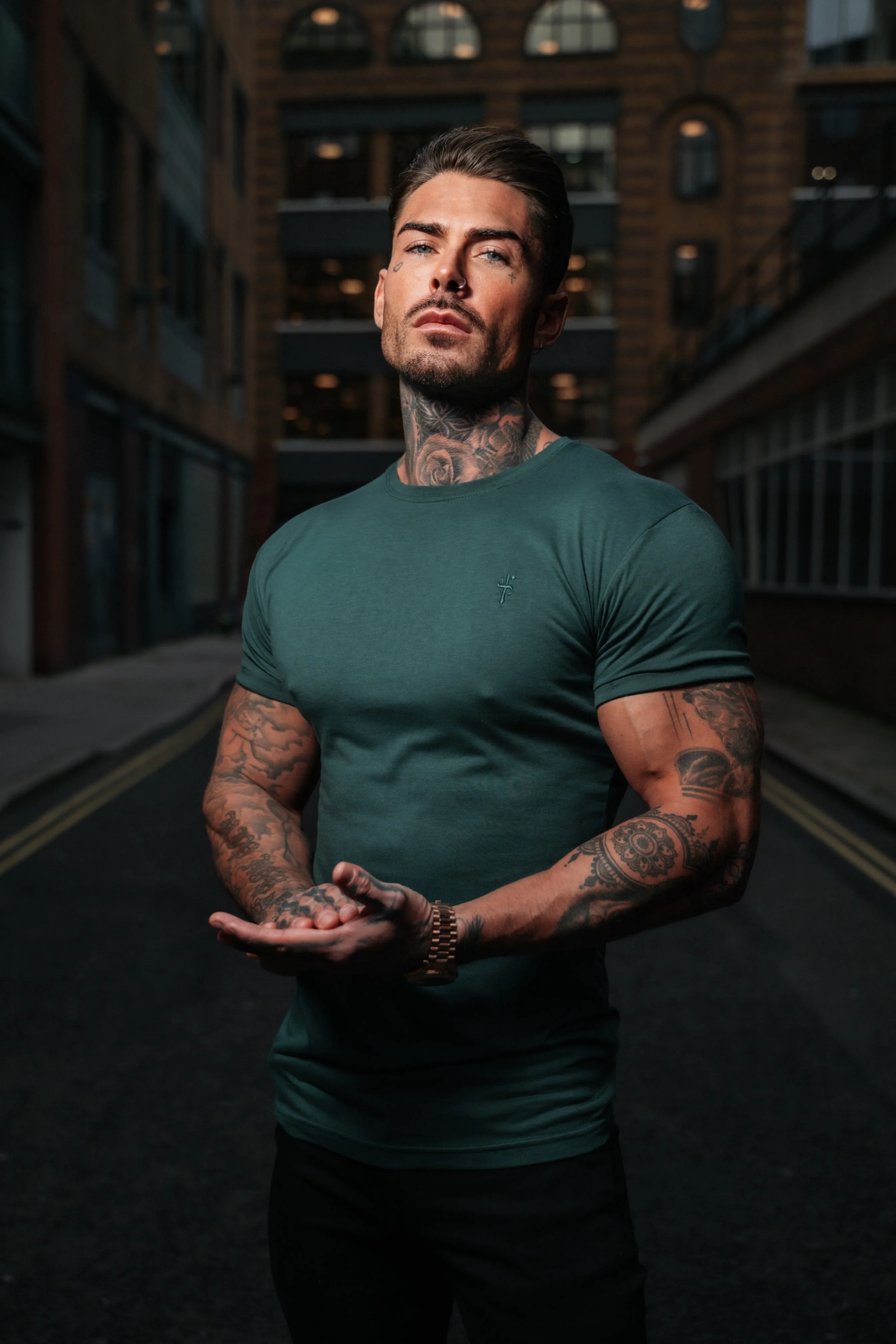 Father Sons Forest Green Bamboo Crew with Tonal Embroidery - FSH920