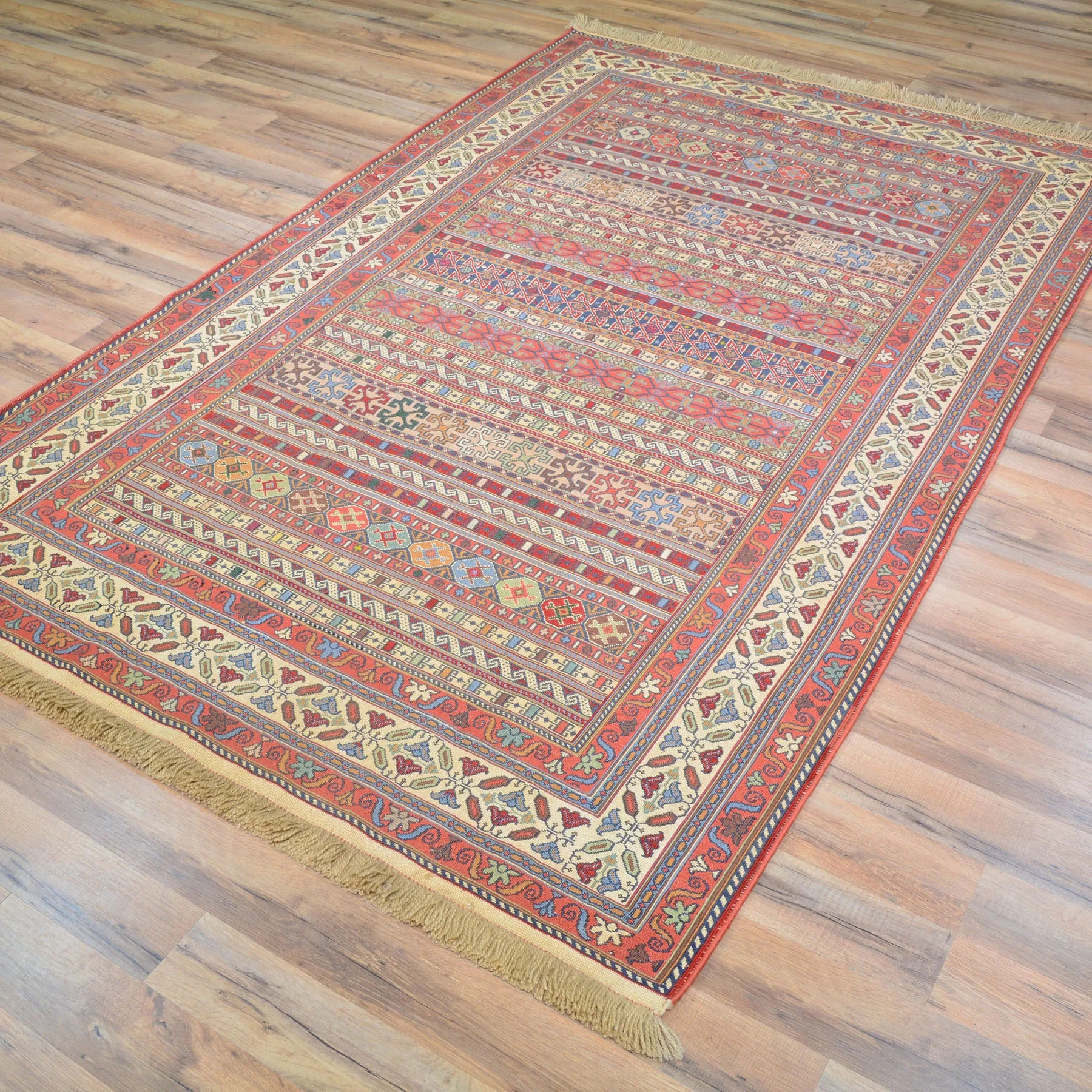 Fine Soumack Weave Tribal Design Handmade Wool Rug (Size 4.4 X 7.0) Cwral-9984