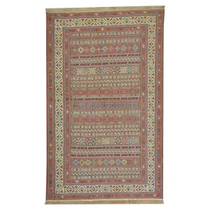 Fine Soumack Weave Tribal Design Handmade Wool Rug (Size 4.4 X 7.0) Cwral-9984