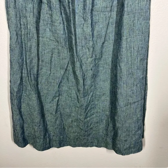 FLAX Womens Green Blue 100% Linen Button Front Maxi Skirt Lagenlook