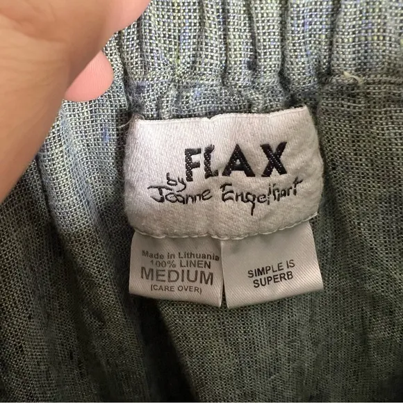 FLAX Womens Green Blue 100% Linen Button Front Maxi Skirt Lagenlook