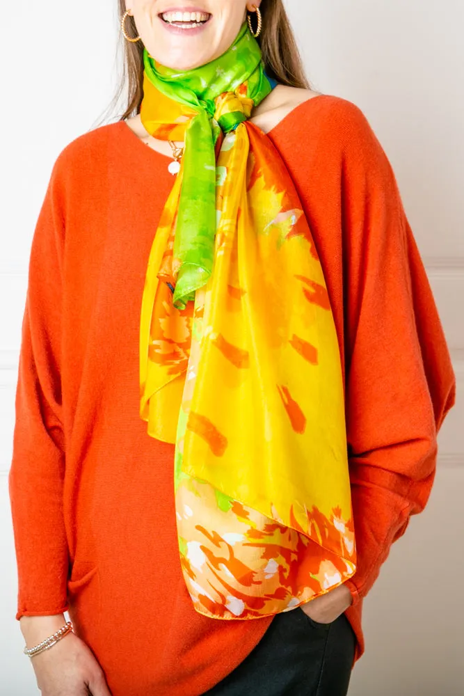 Floral Firework Green Silk Scarf