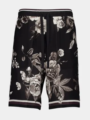 Floral-Print Silk Jogging Shorts