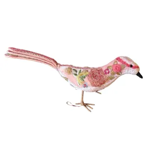 FLUER Hand Embroidered Silk Velvet Shaded Old Rose Standing Bird