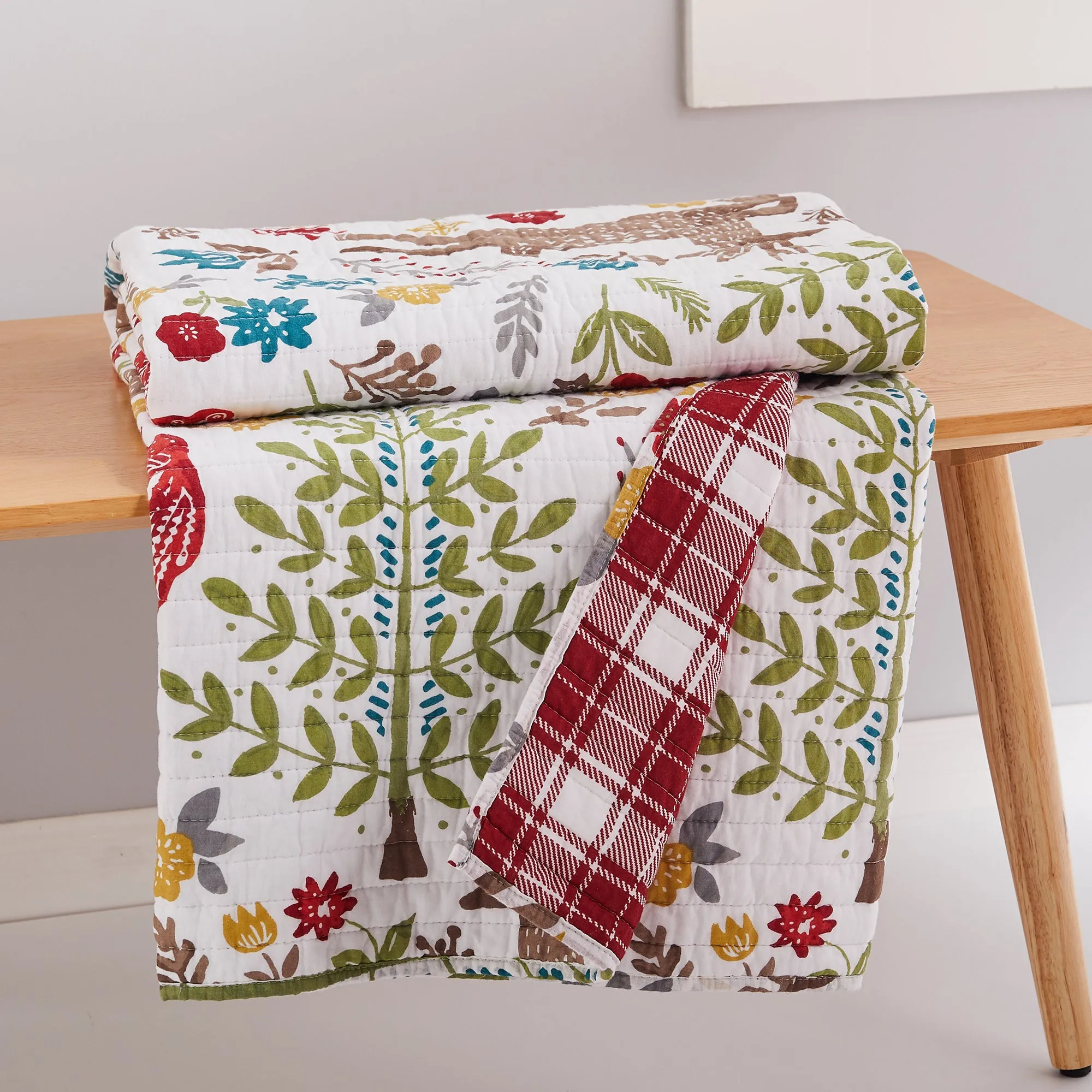 Folk Deer Quilted Throw