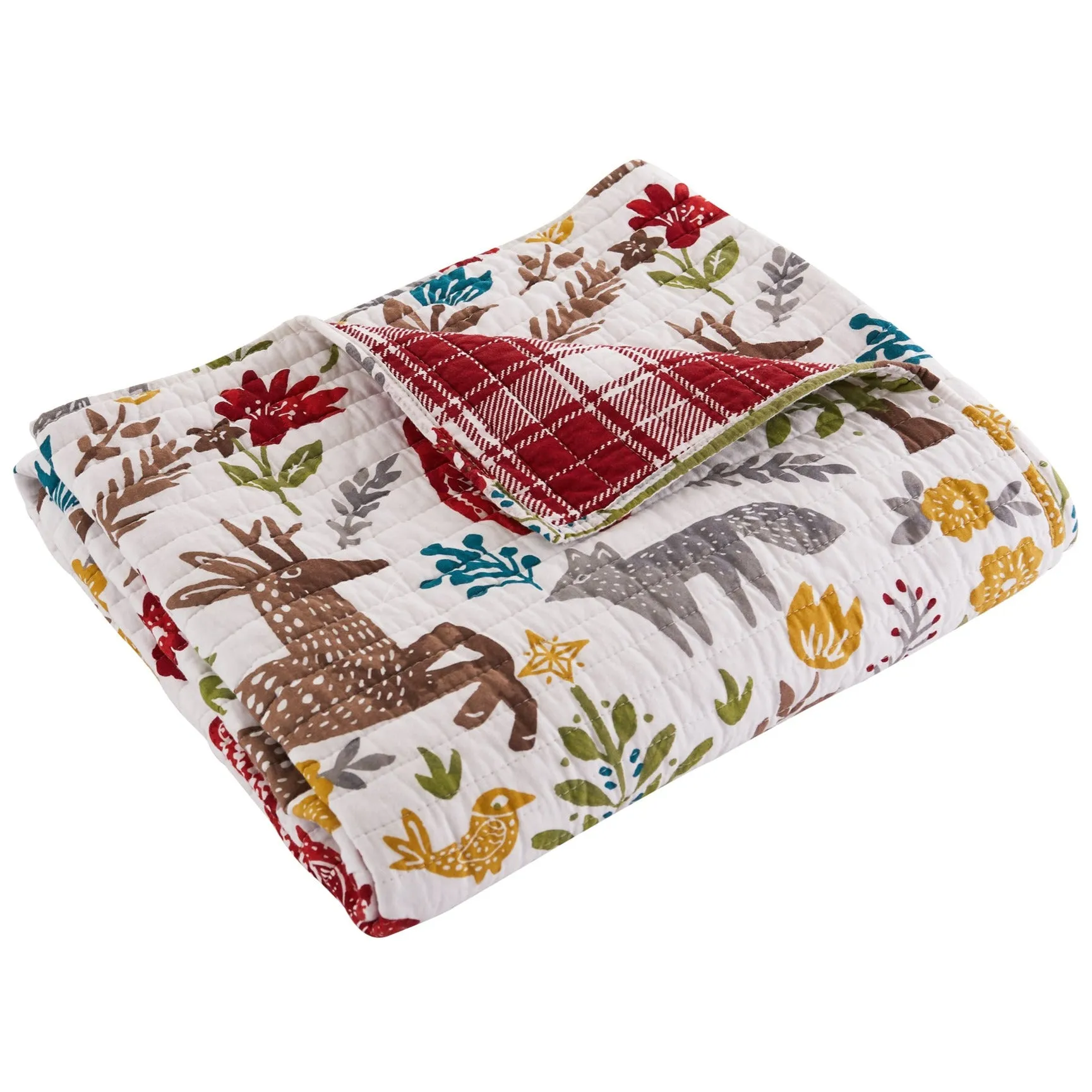 Folk Deer Quilted Throw