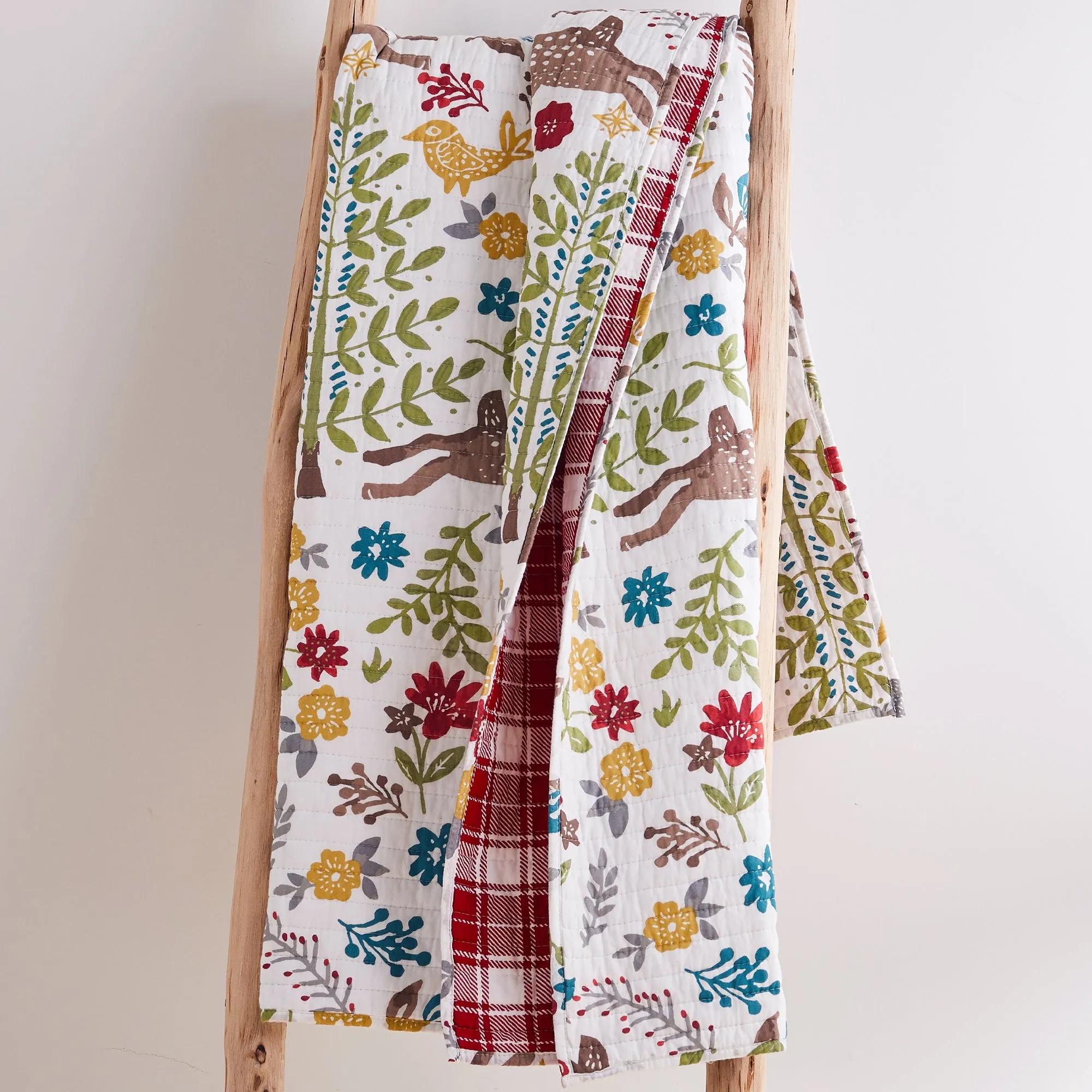 Folk Deer Quilted Throw