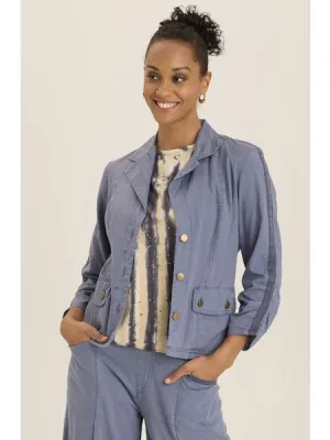 FOLKSY LINEN/STRETCH 4-POCKET SHIRRED BLAZER