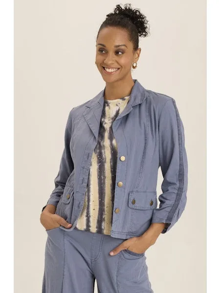 FOLKSY LINEN/STRETCH 4-POCKET SHIRRED BLAZER