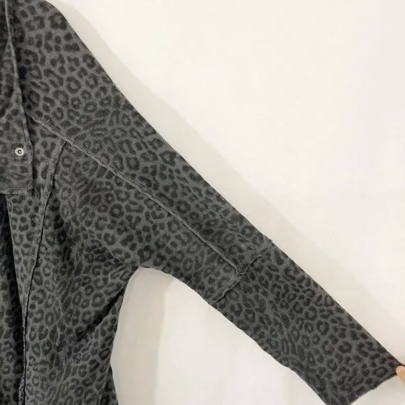 Free People We the Free Gray Leopard Print Sweatshirt Jacket Oversized LARGE