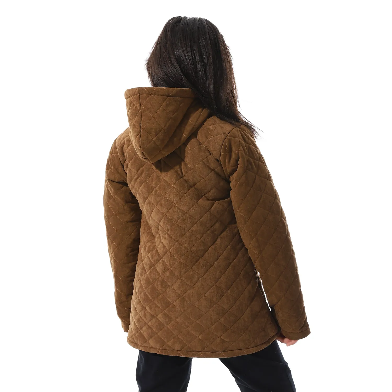 Grayish_Brown_Quilted_Hooded_Girls_Jacket