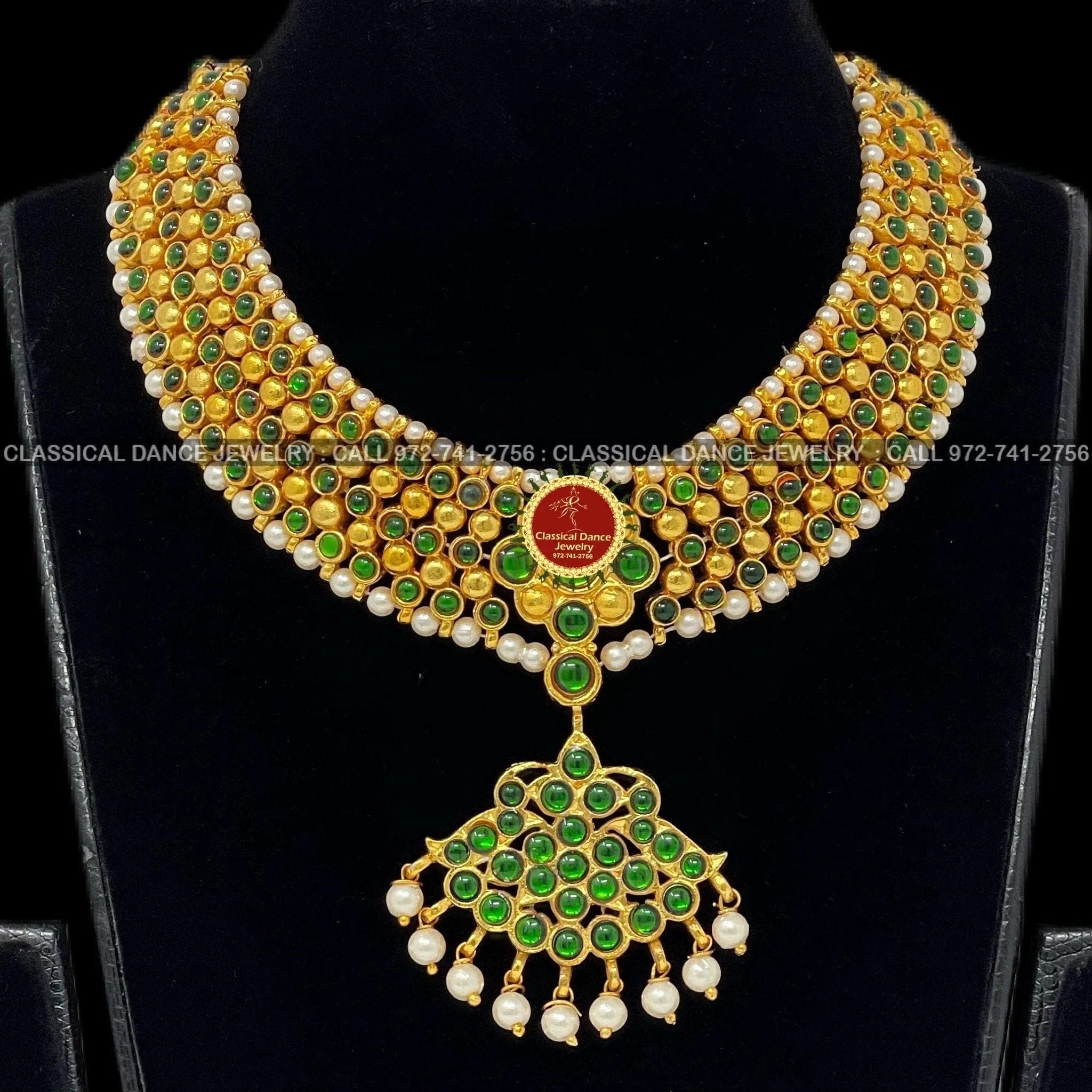 Green Kemp Pearls Temple Indian Jewelry | Bharatnatyam, Kuchipudi, Engagement, Weddings, Birthdays | Classical Dance Jewelry