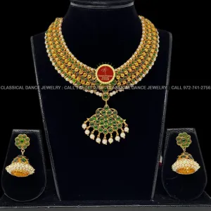 Green Kemp Pearls Temple Indian Jewelry | Bharatnatyam, Kuchipudi, Engagement, Weddings, Birthdays | Classical Dance Jewelry