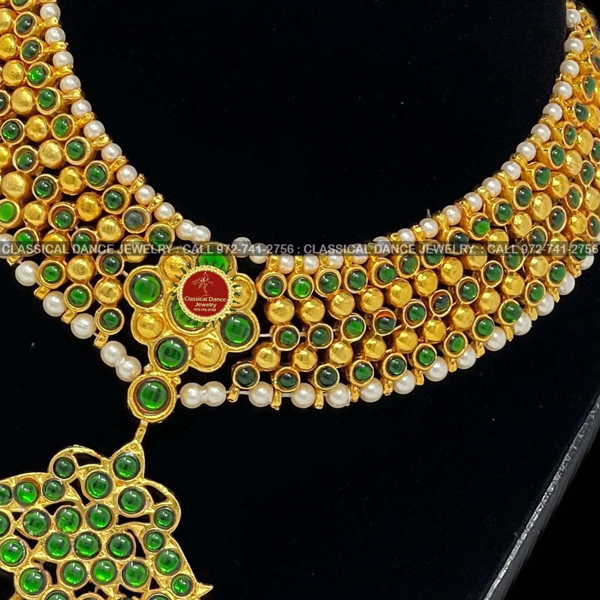 Green Kemp Pearls Temple Indian Jewelry | Bharatnatyam, Kuchipudi, Engagement, Weddings, Birthdays | Classical Dance Jewelry