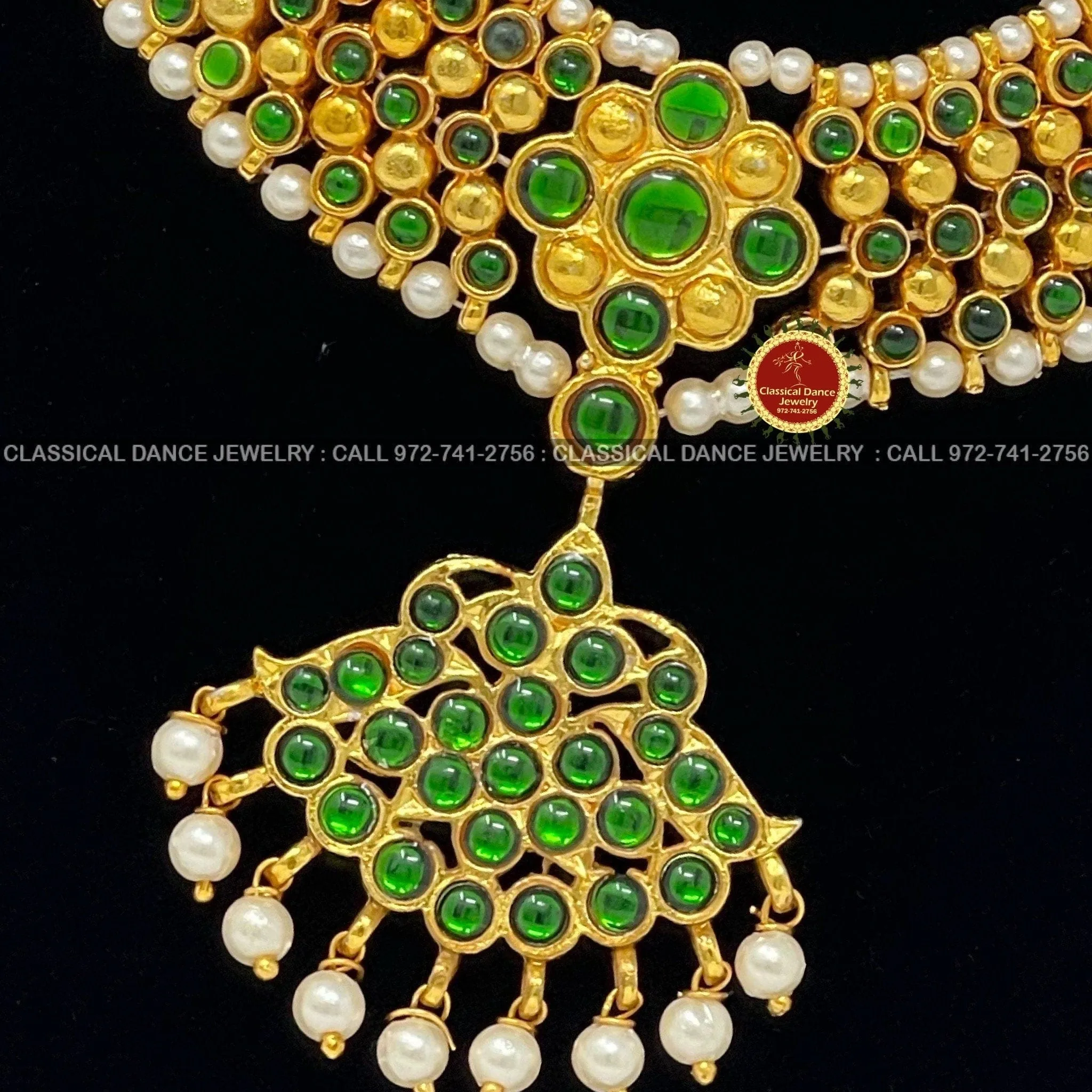 Green Kemp Pearls Temple Indian Jewelry | Bharatnatyam, Kuchipudi, Engagement, Weddings, Birthdays | Classical Dance Jewelry