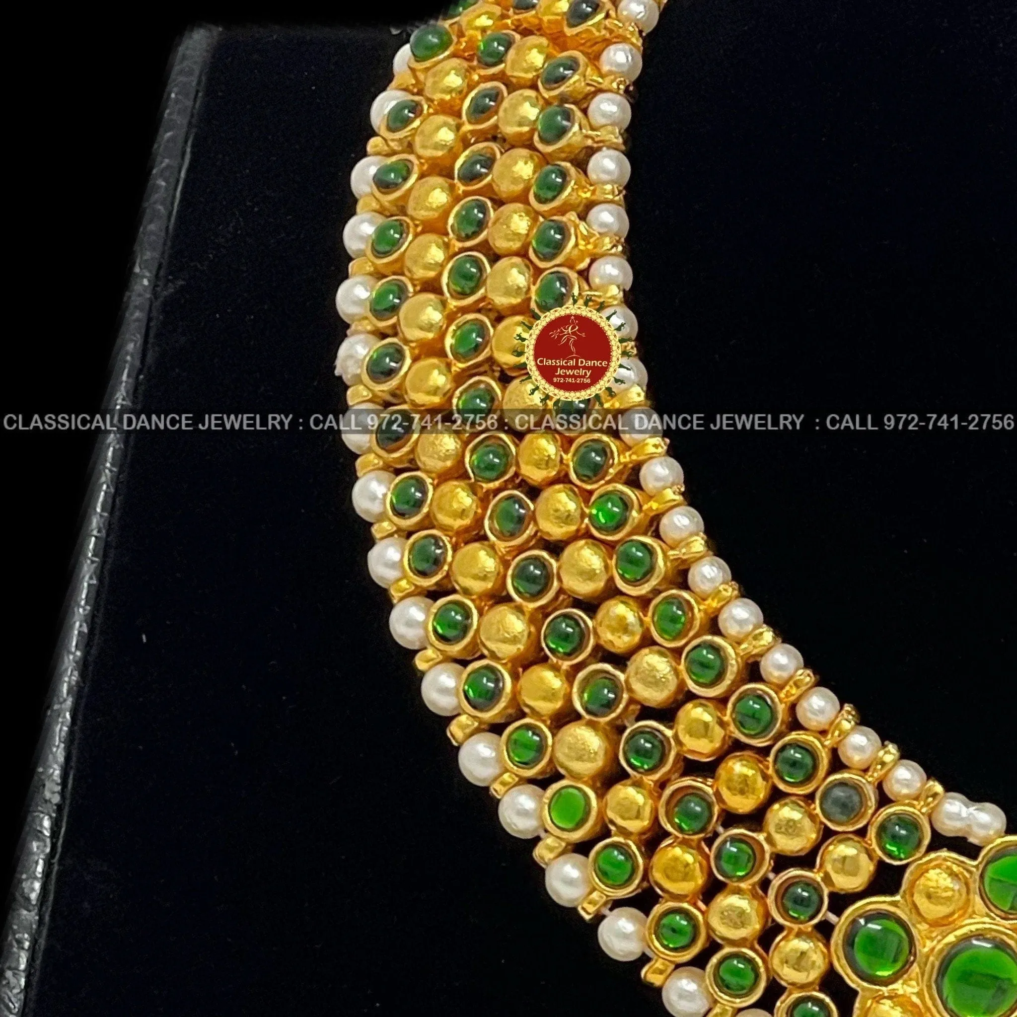 Green Kemp Pearls Temple Indian Jewelry | Bharatnatyam, Kuchipudi, Engagement, Weddings, Birthdays | Classical Dance Jewelry