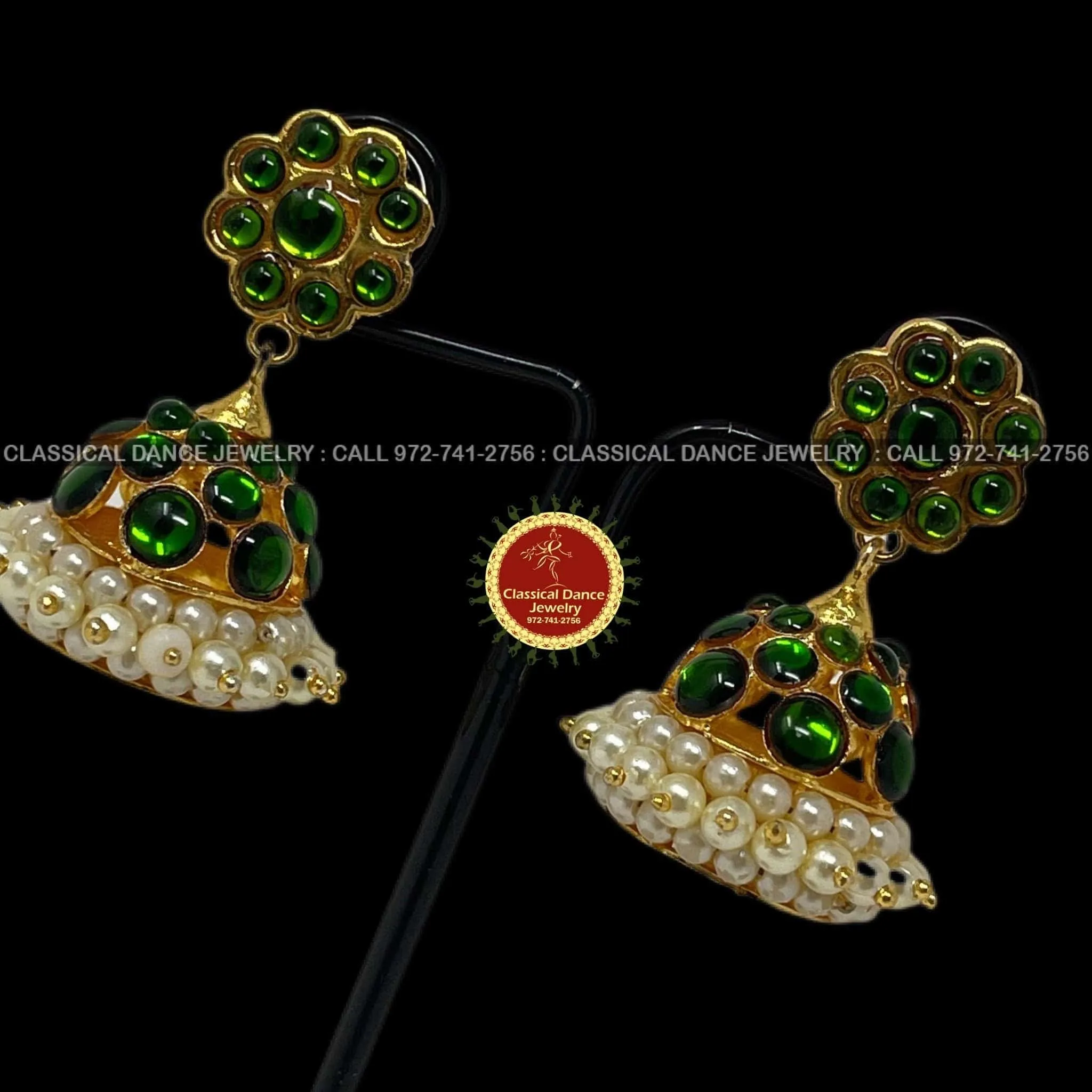 Green Kemp Pearls Temple Indian Jewelry | Bharatnatyam, Kuchipudi, Engagement, Weddings, Birthdays | Classical Dance Jewelry