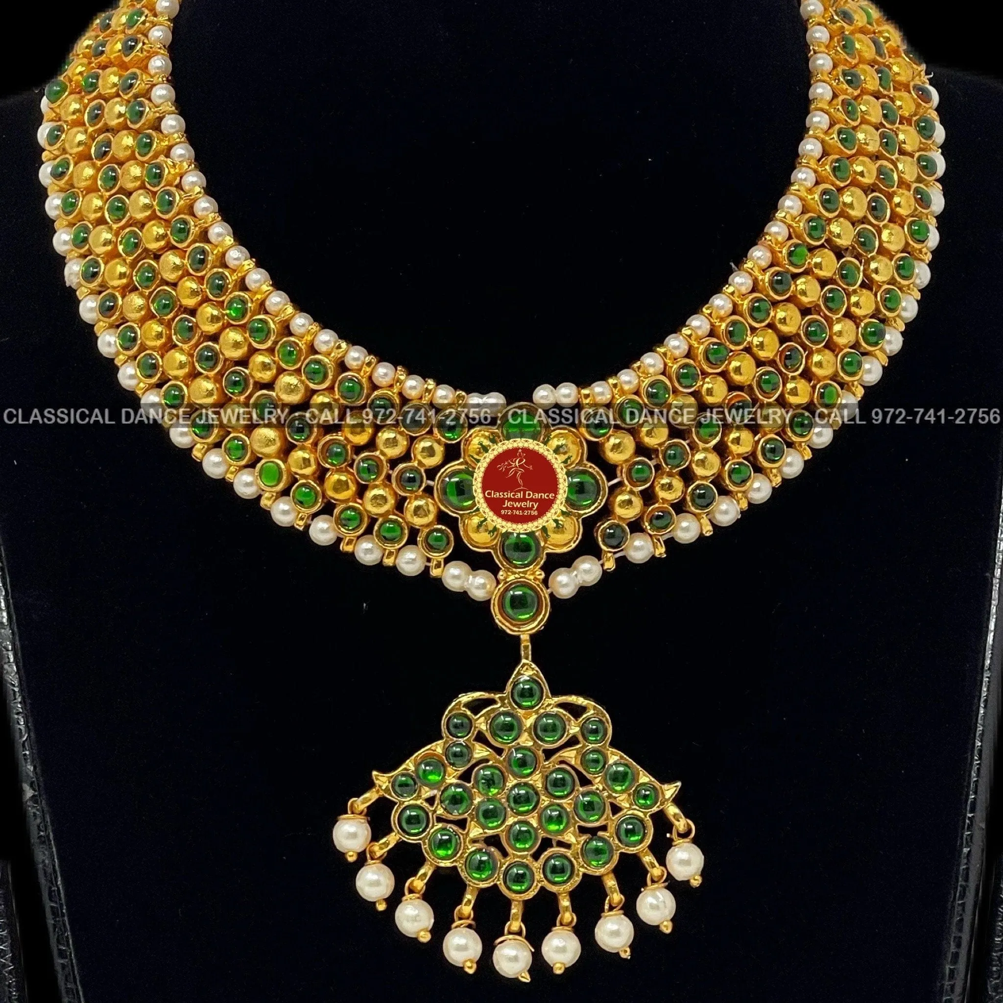 Green Kemp Pearls Temple Indian Jewelry | Bharatnatyam, Kuchipudi, Engagement, Weddings, Birthdays | Classical Dance Jewelry