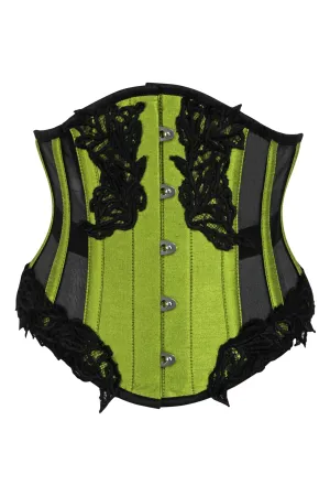 Green Underbust Corset with Black Mesh Panels