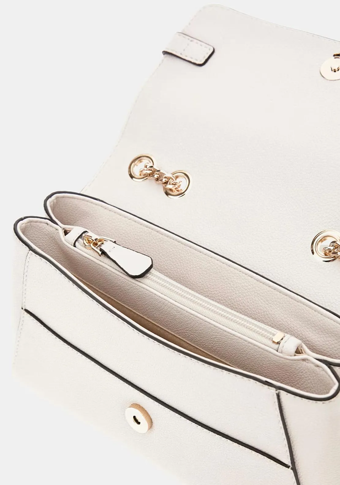 Guess Silvye Buckle Detail Shoulder Bag, Stone