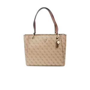 Guess Women's Beige Handbag with Print and Zip Closure