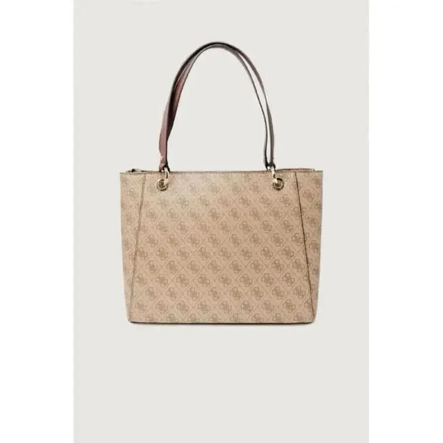 Guess Women's Beige Handbag with Print and Zip Closure