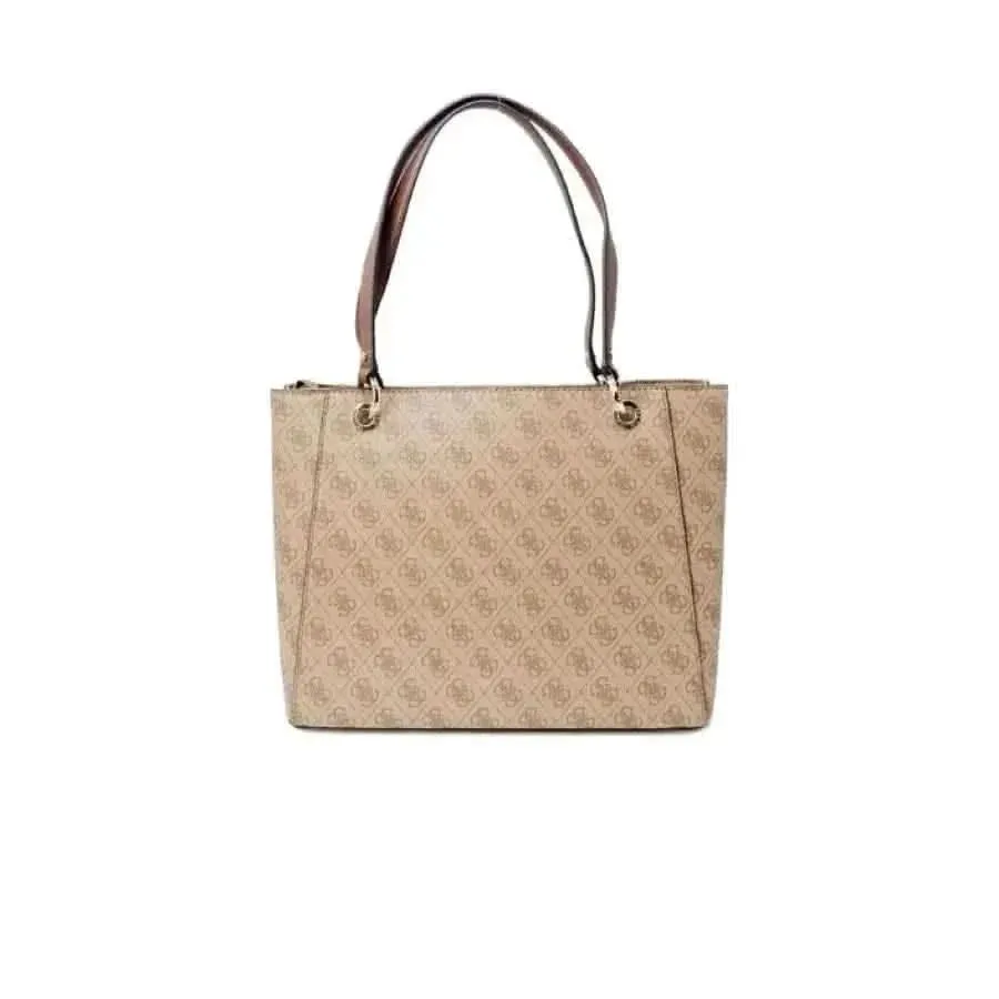 Guess Women's Beige Handbag with Print and Zip Closure